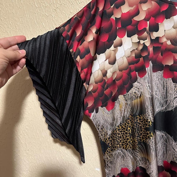 Artista Feathers Long Dress Size Medium Art To Wear Multicolored Pleated Sleeves - Picture 7 of 7